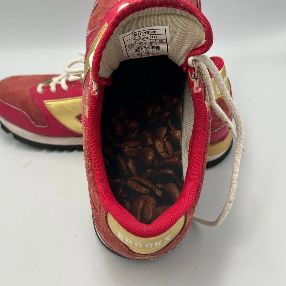 Brooks Heritage Chariot Red Gold Suede Sneaker Coffee Womens 10 Vintage Metallic